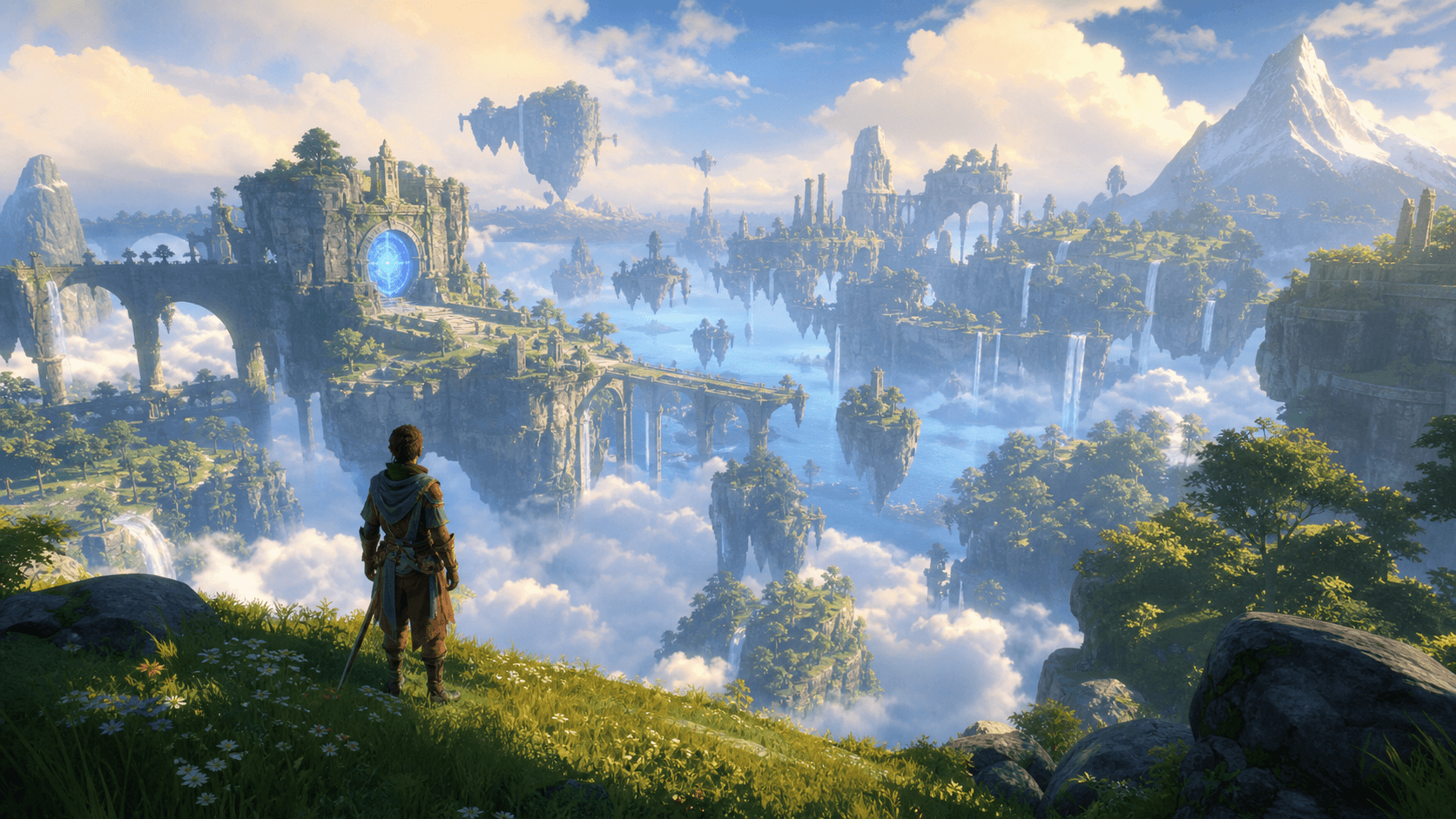 Floating fantasy world used as an AI 3D scene concept