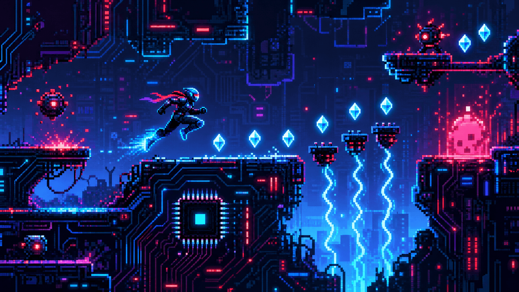 Byte Runner neon pixel platform game artwork